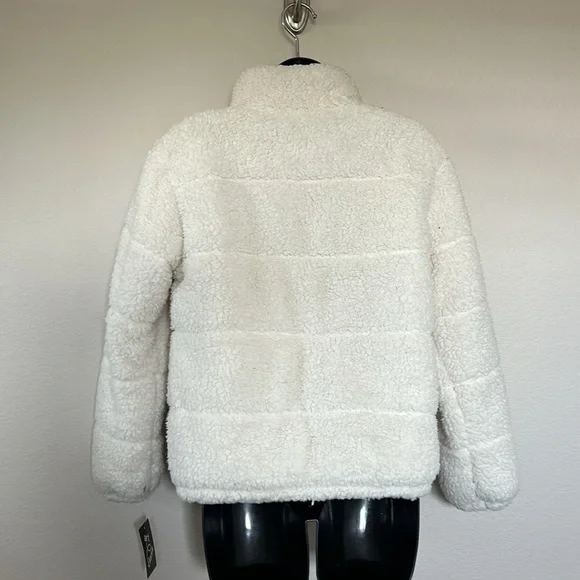 Art Class Girls Ivory White Faux Fur Sherpa Puffer Zip Up Jacket - Picture 6 of 9